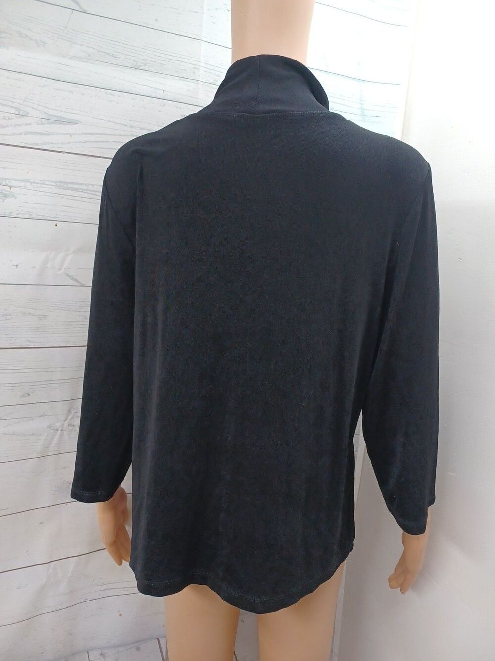 Chicos Travelers Black Slinky Knit 3/4 Sleeve Turtleneck Sz 2 (US LG/12) - Picture 4 of 6